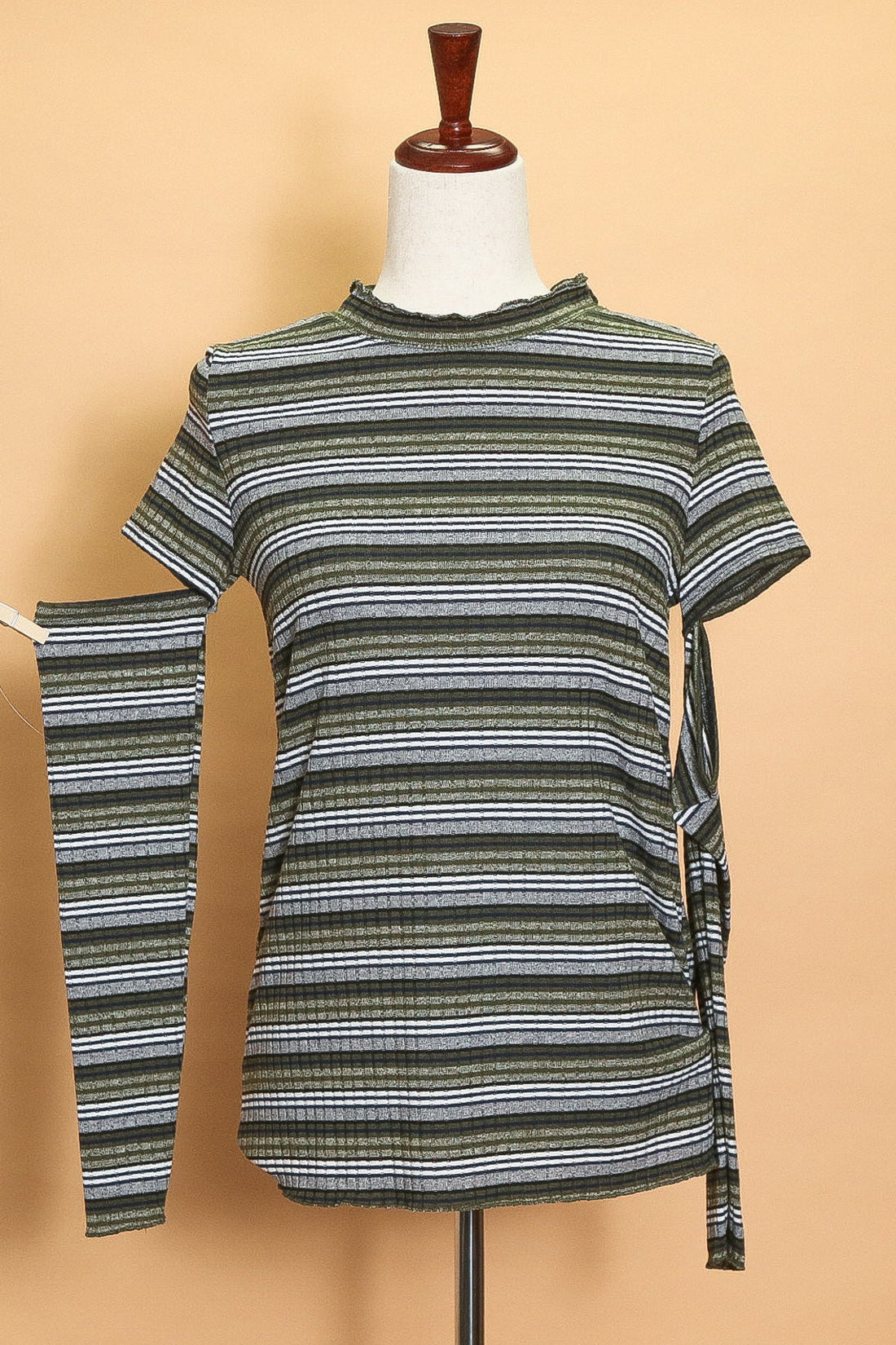 Olive Stripe Slit Sleeve Top