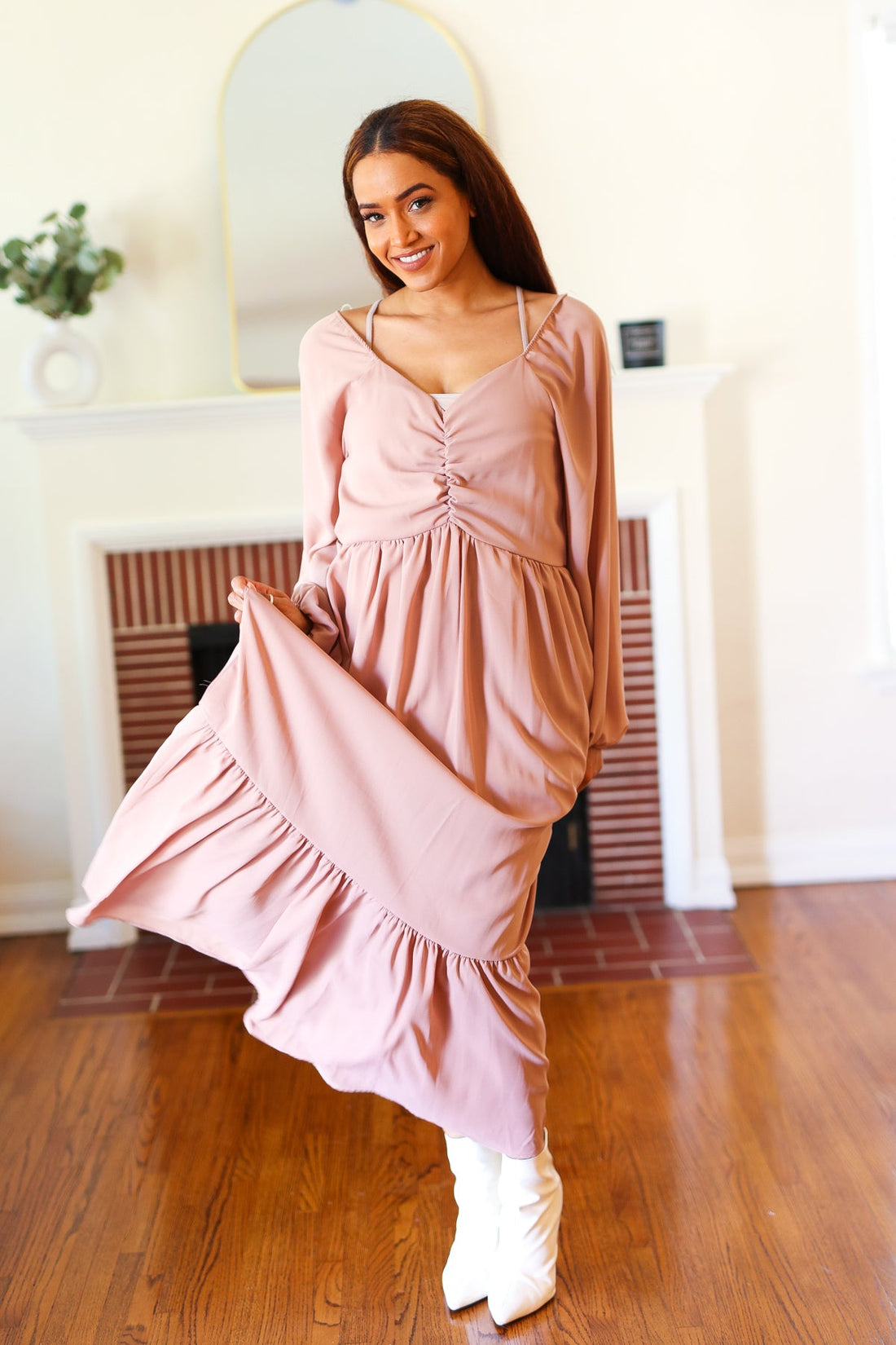 Off Mauve Woven Maxi Dress