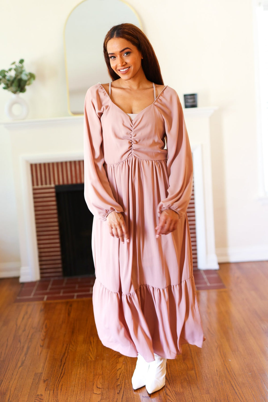 Off Mauve Woven Maxi Dress