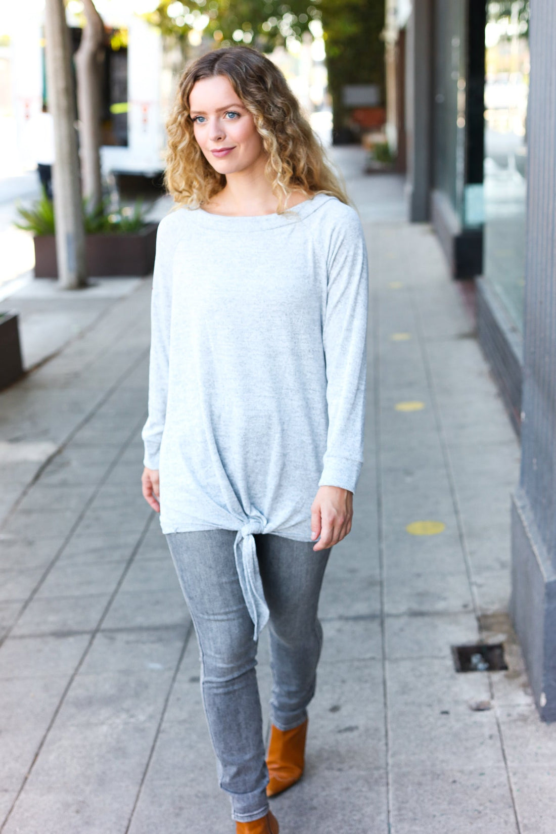 Heather Grey Tie Hem Top