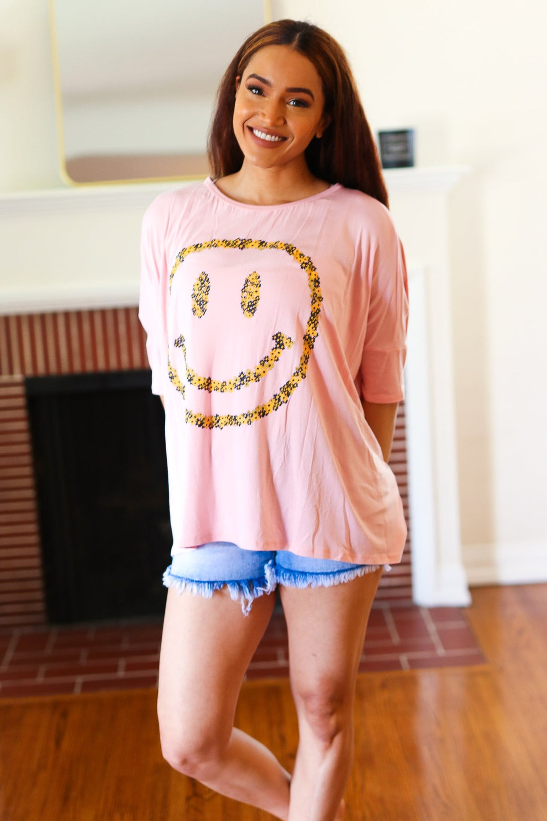 Pink Dolman Happy Face Top