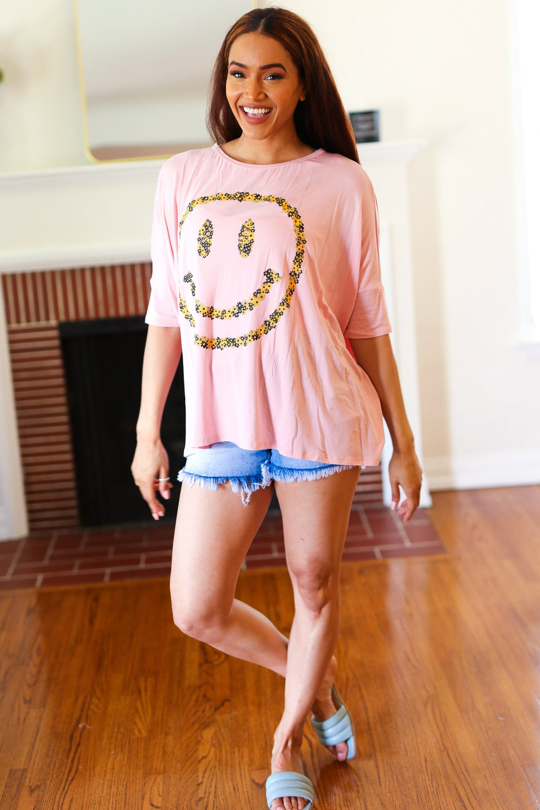 Pink Dolman Happy Face Top