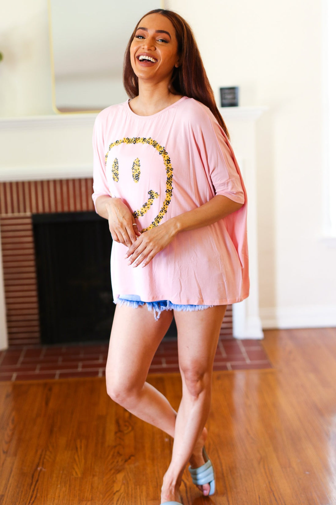 Pink Dolman Happy Face Top