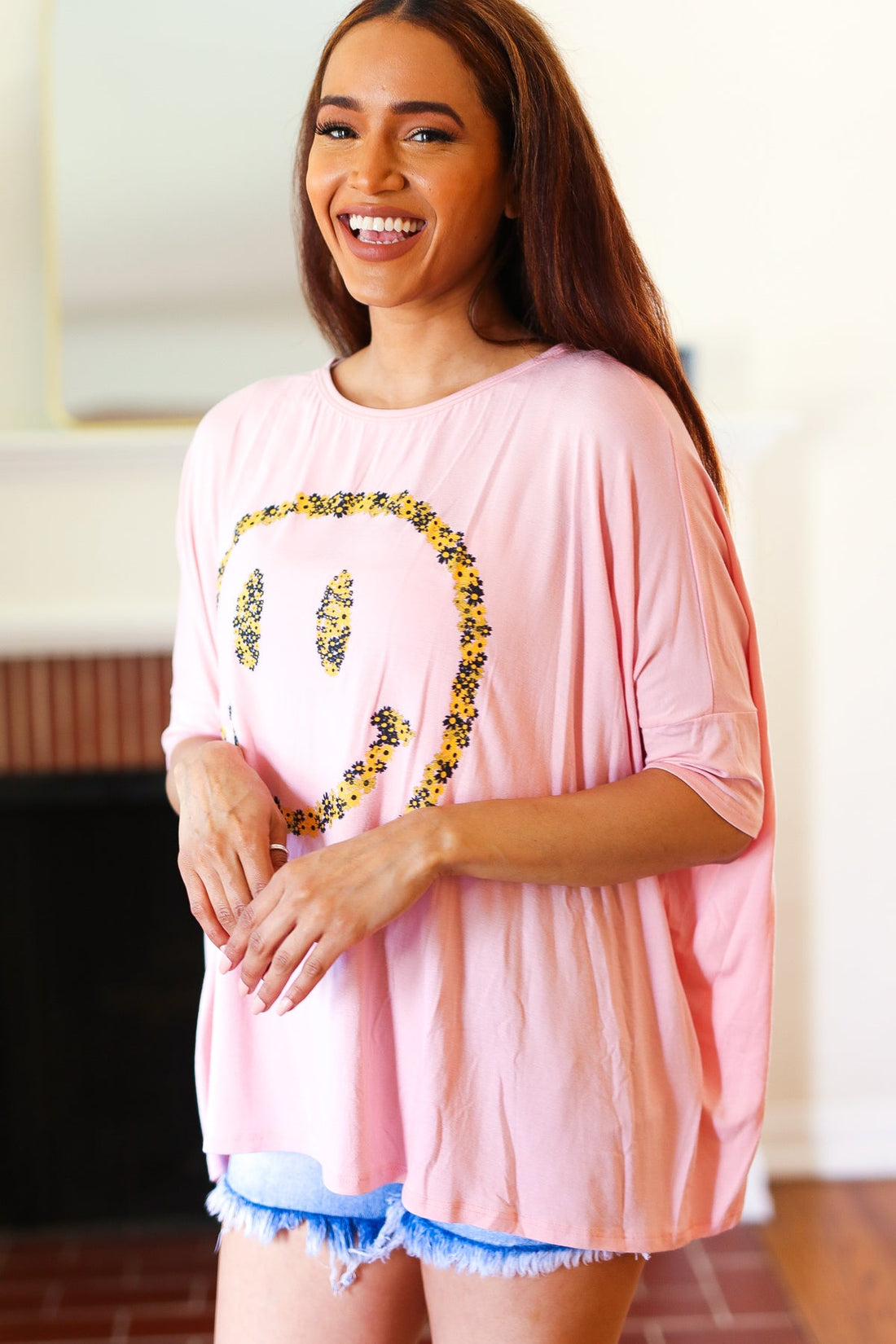 Pink Dolman Happy Face Top