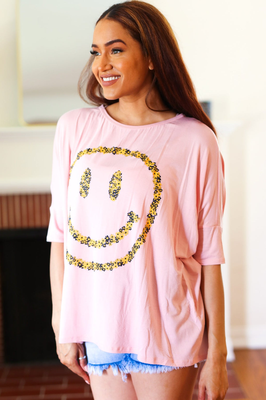 Pink Dolman Happy Face Top