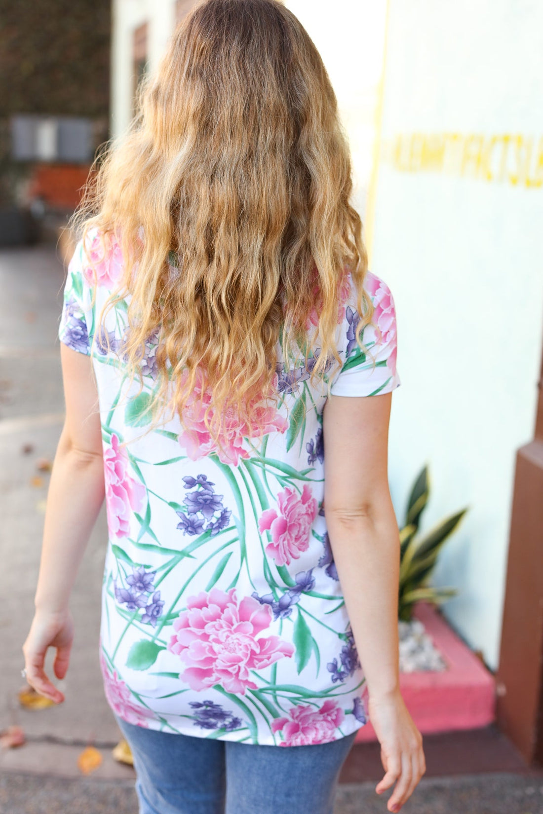 Ivory Floral Print Twist Hem Top