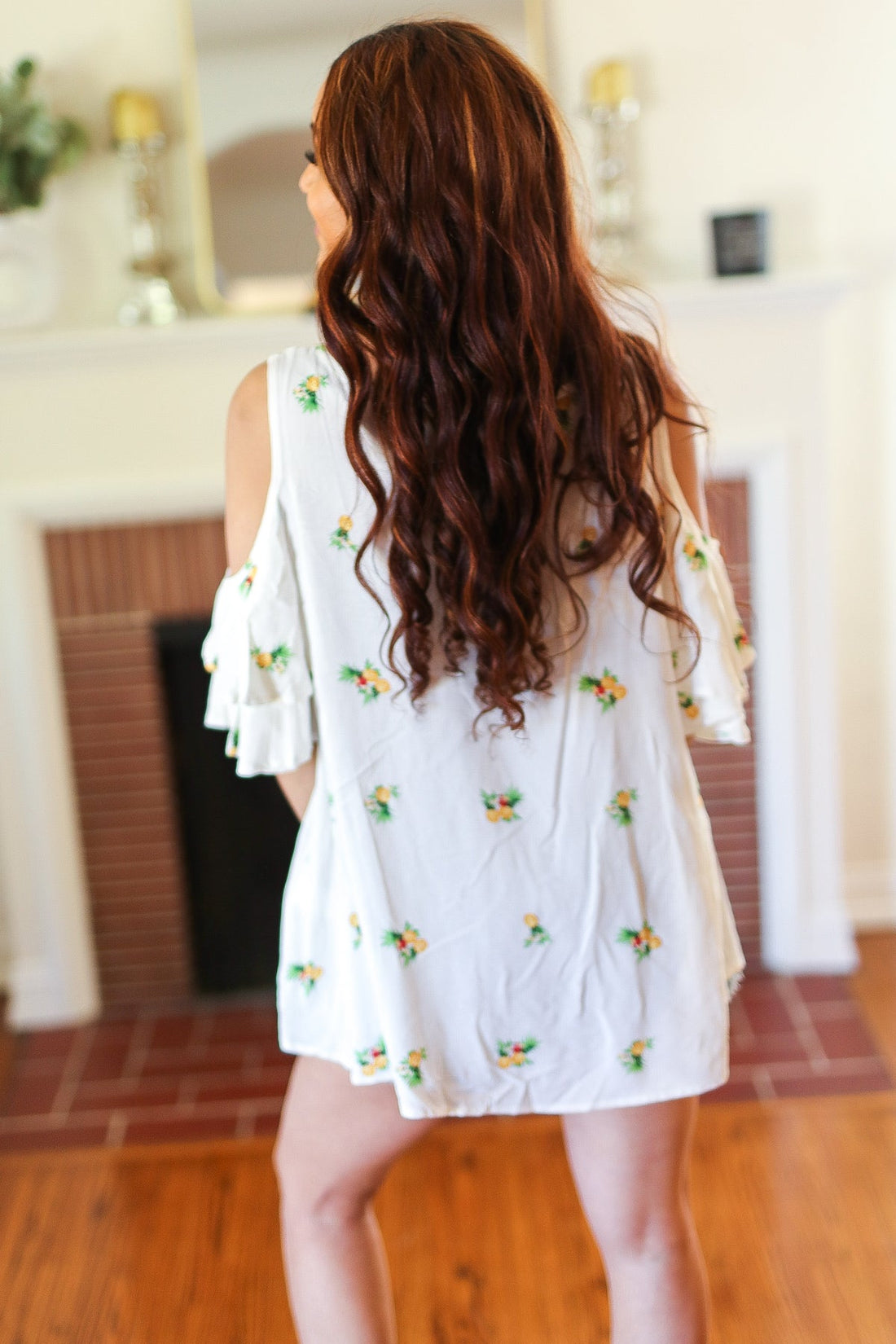 Ivory Pineapple Cold Shoulder Blouse