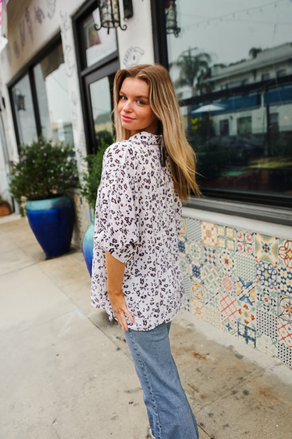 Ivory Animal Button Down Top