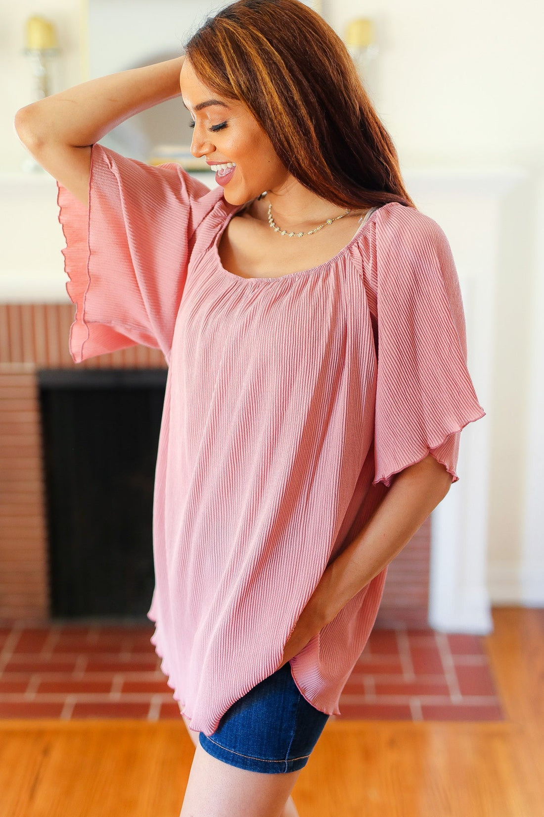 Mauve Crinkle Fabric Loose Fit Blouse