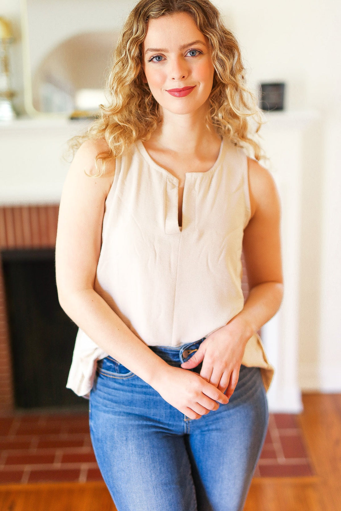 Taupe V Neck Tank