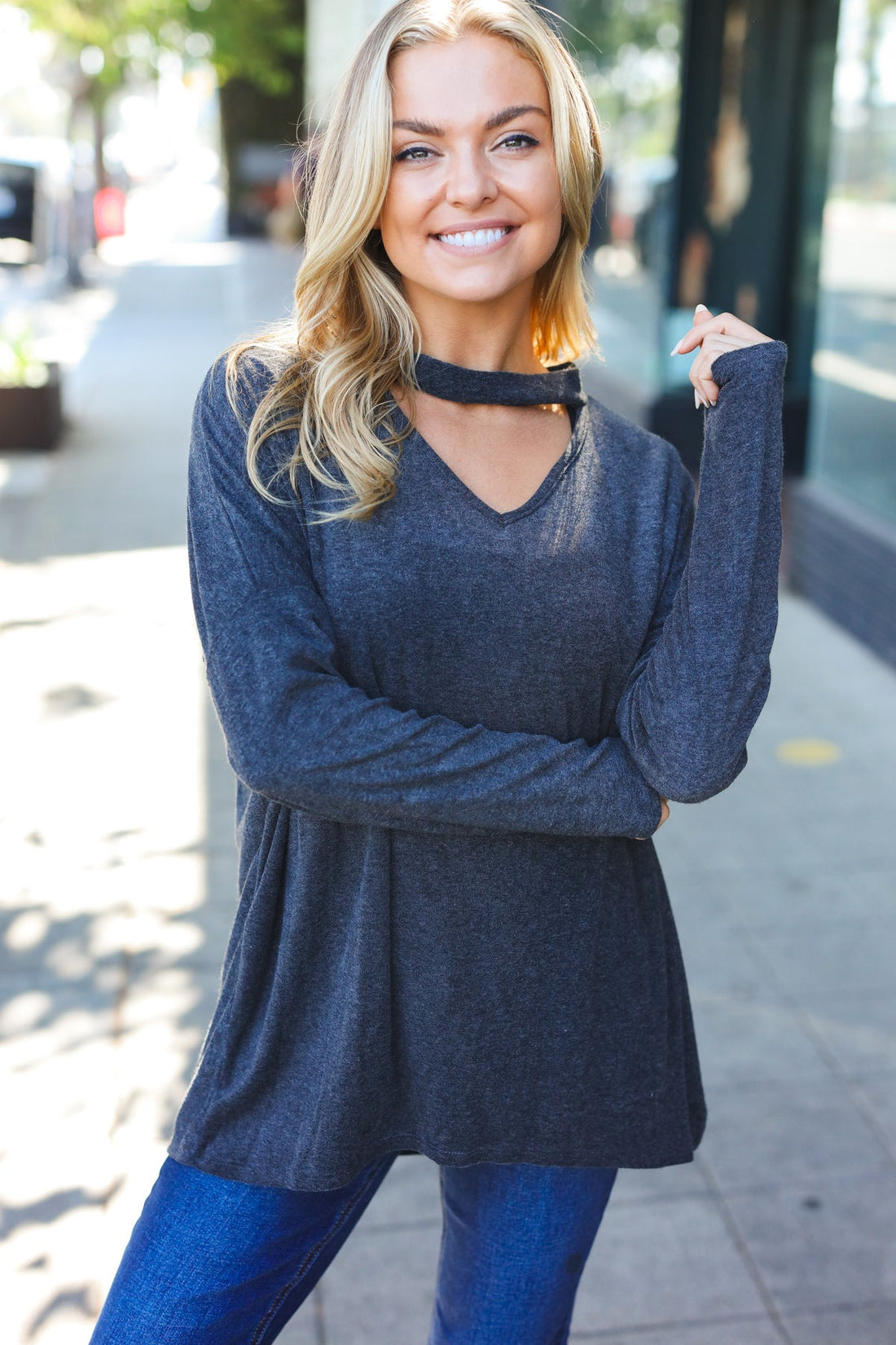 Charcoal Panel Textured Top