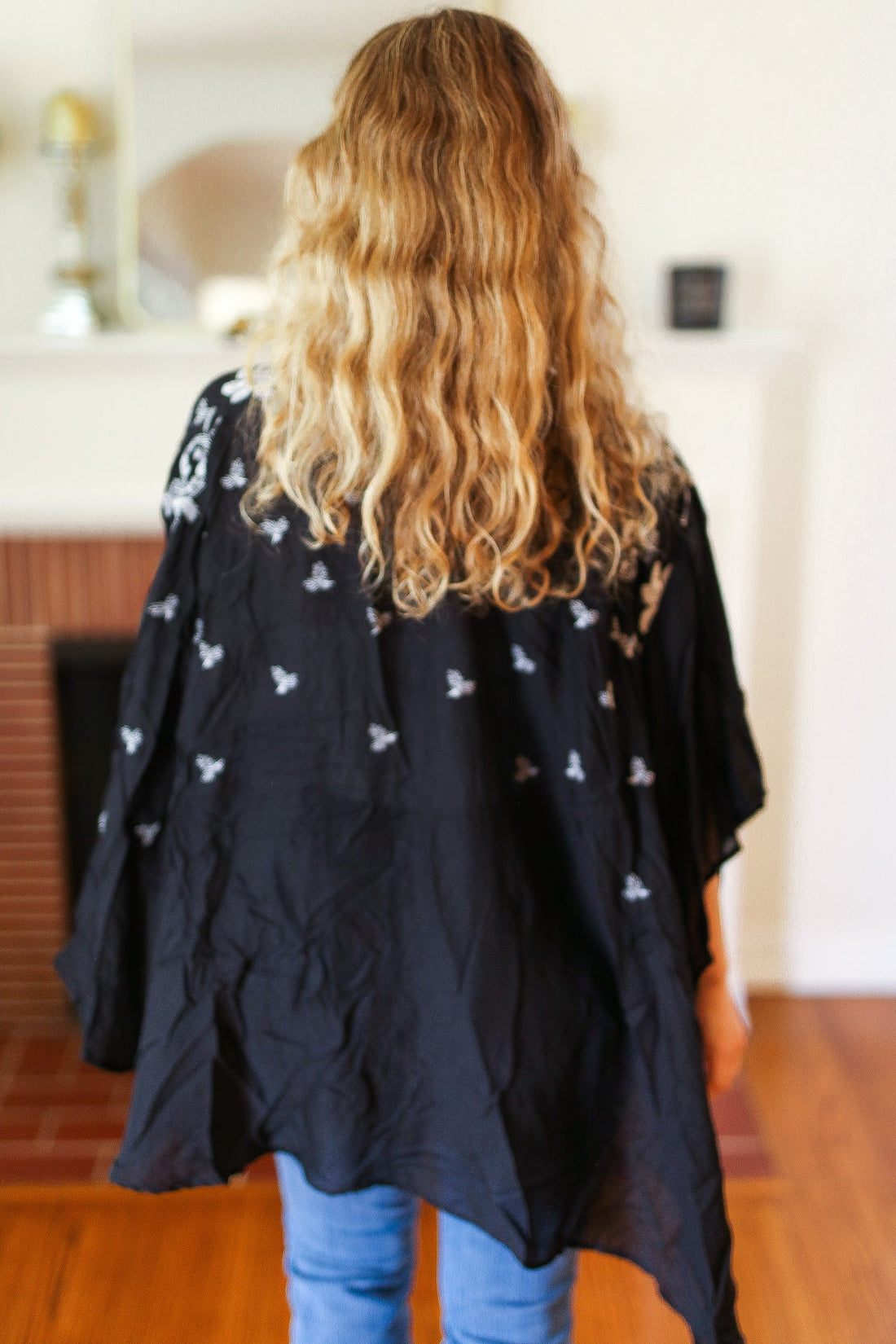 Plus Black Embroidered Kimono