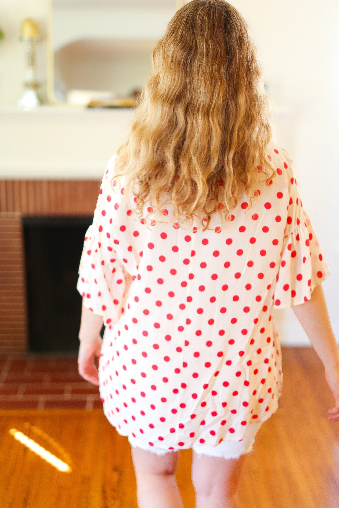 Pink Polka Dot Bell Sleeve Blouse