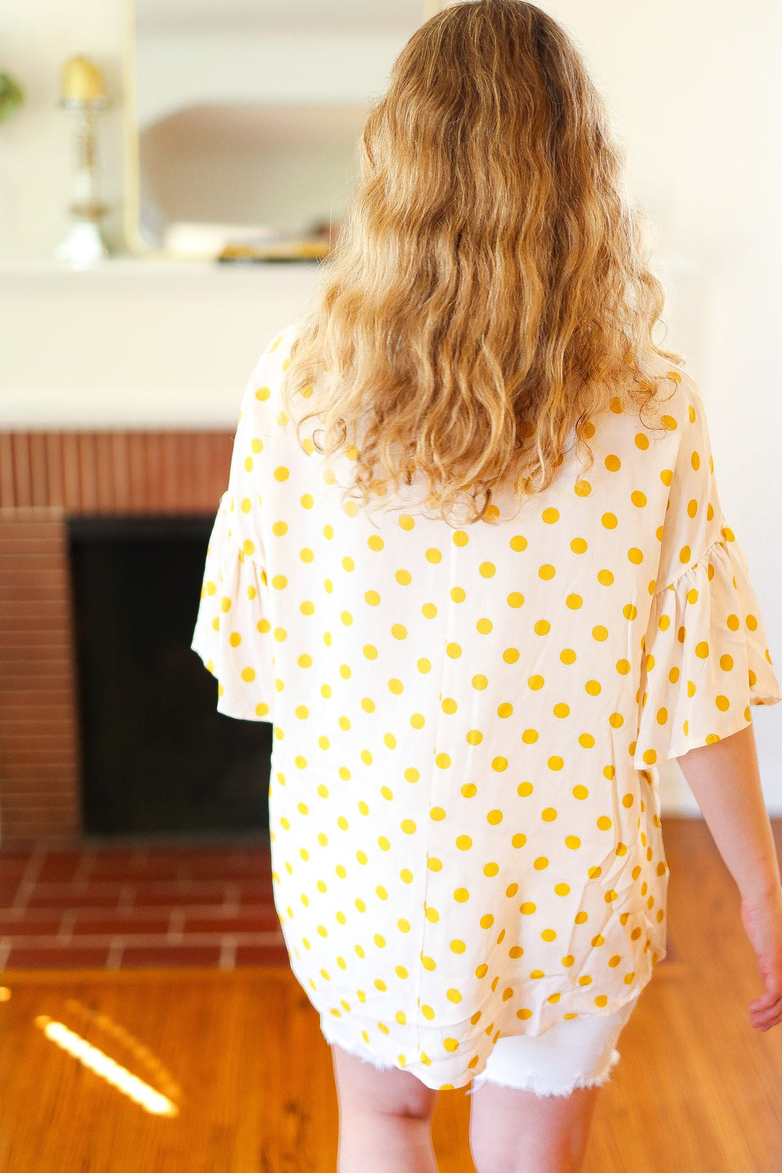 Mustard Polka Dot Bell Sleeve Blouse