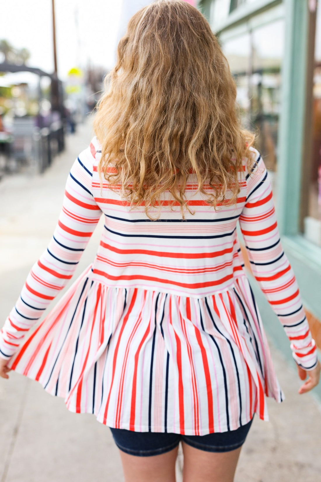 Coral Multi Stripe Babydoll Top