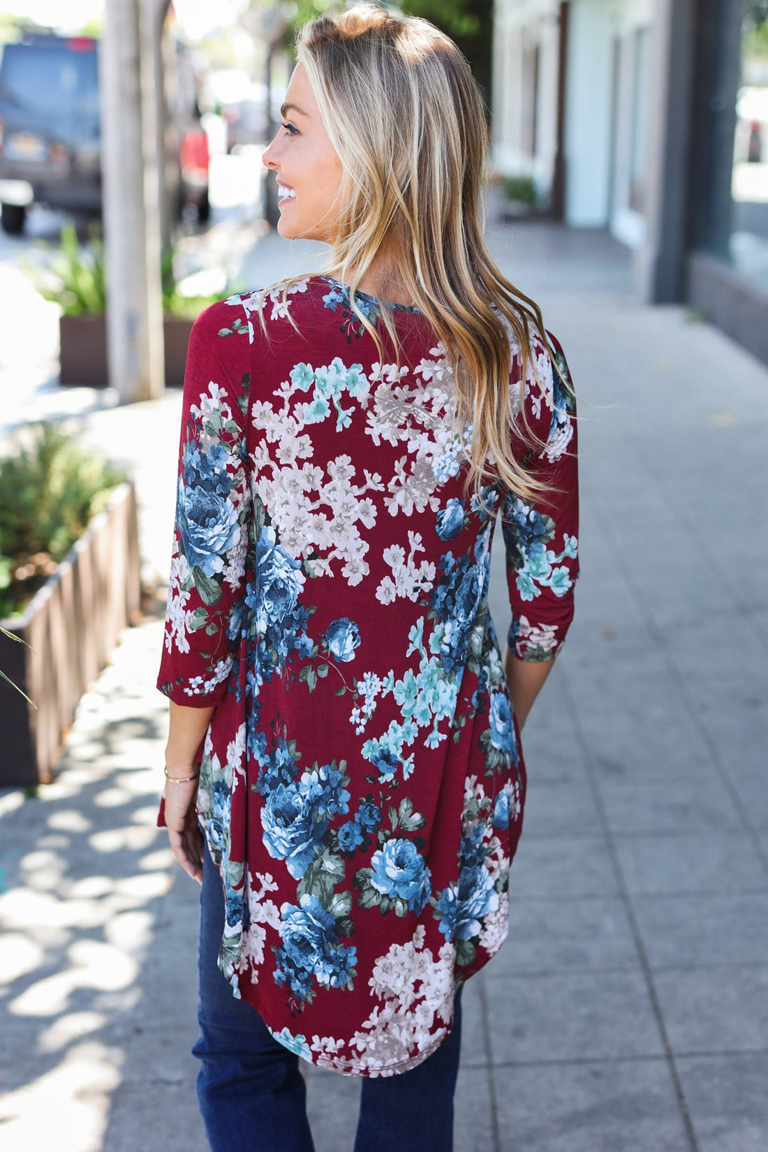 Burgundy Floral Babydoll Top