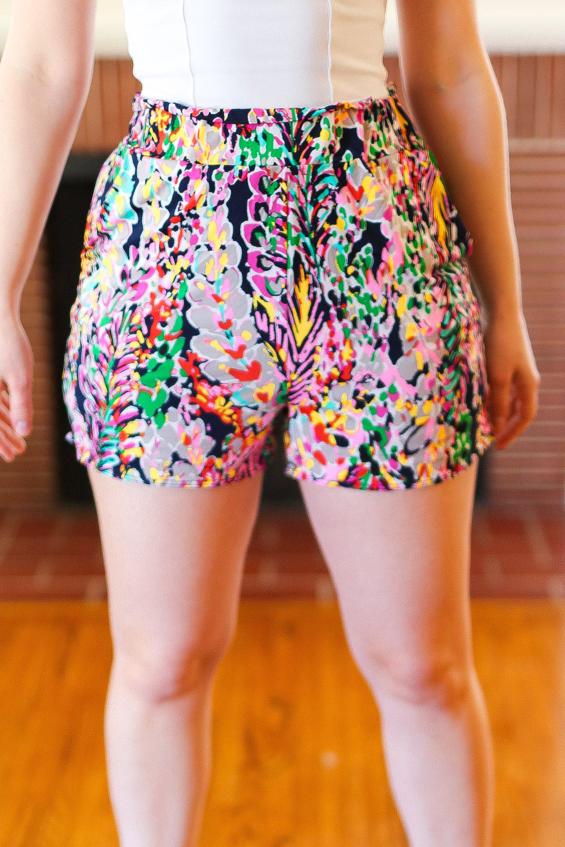 Navy Vibrant Print Pocketed Shorts