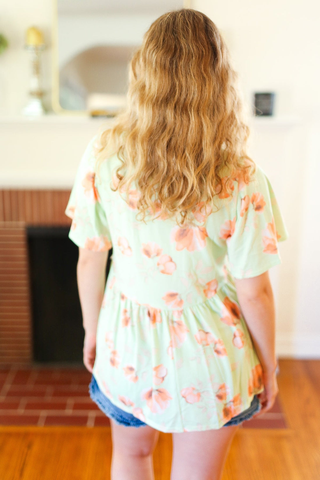 Pale Green Floral Crochet Detail Blouse