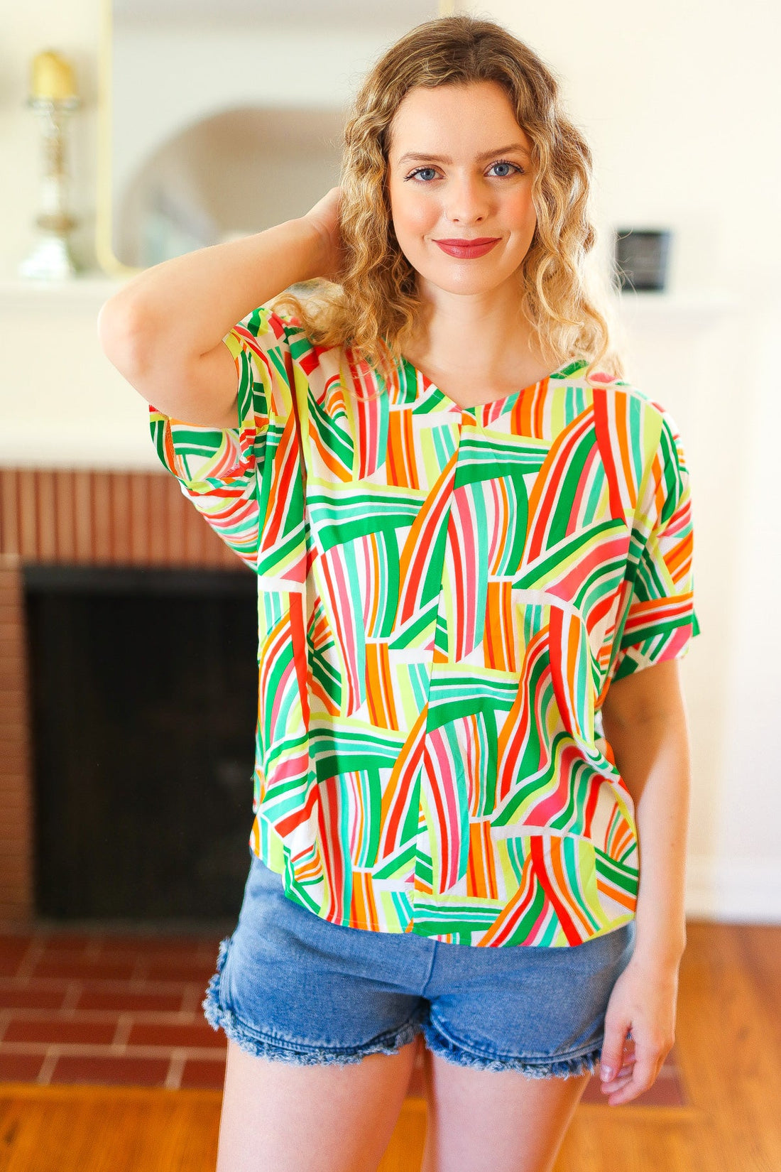 Bright Geometric Loose Fit Blouse