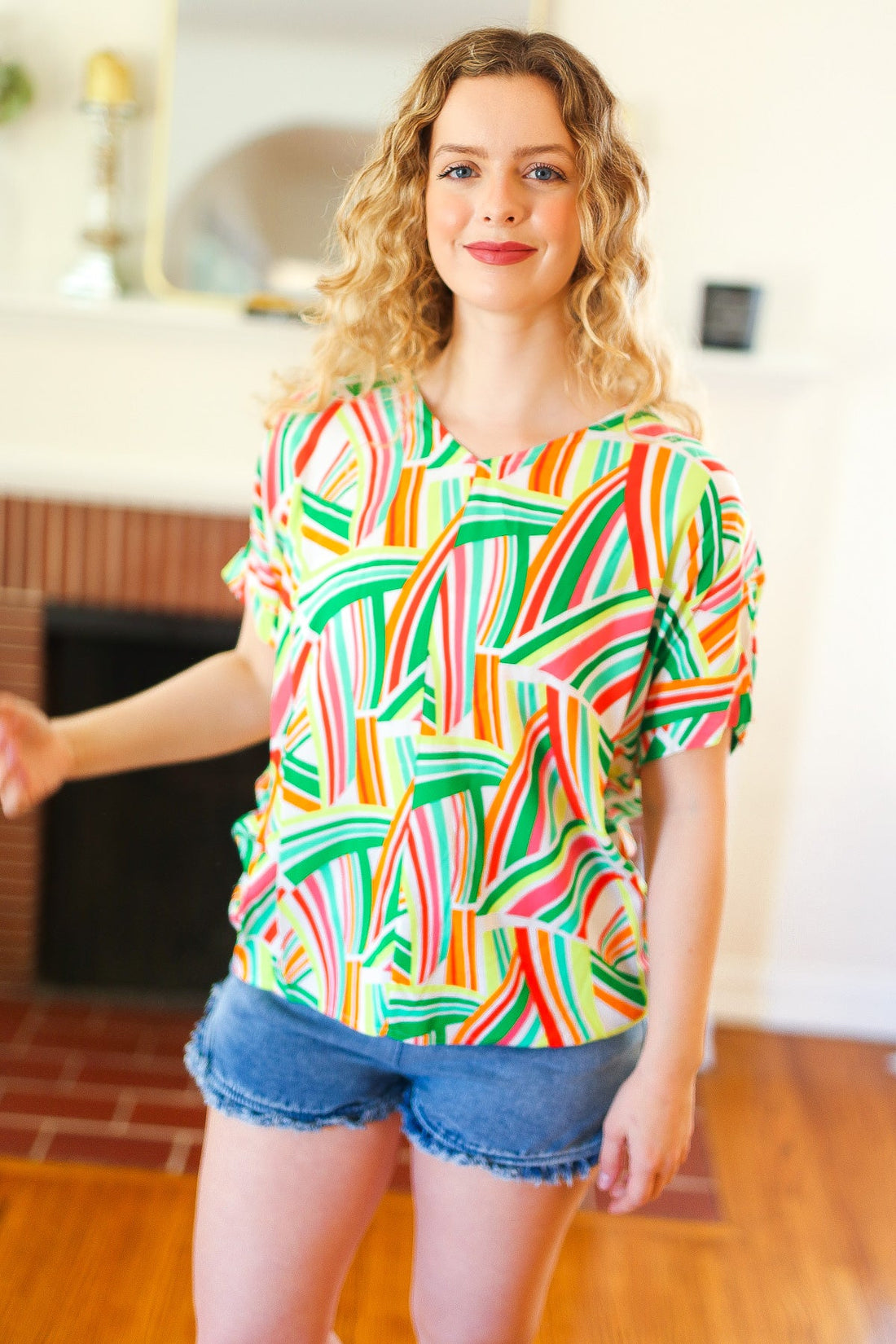 Bright Geometric Loose Fit Blouse