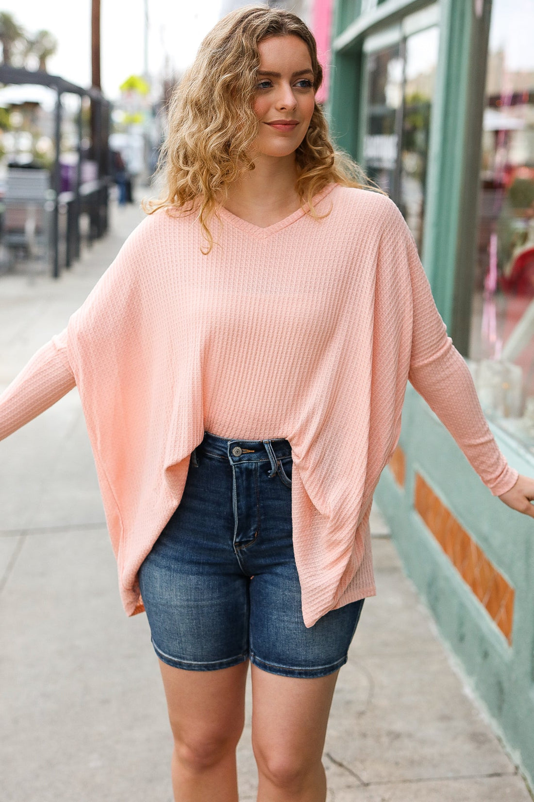 Pink Waffle Thermal Dolman Top