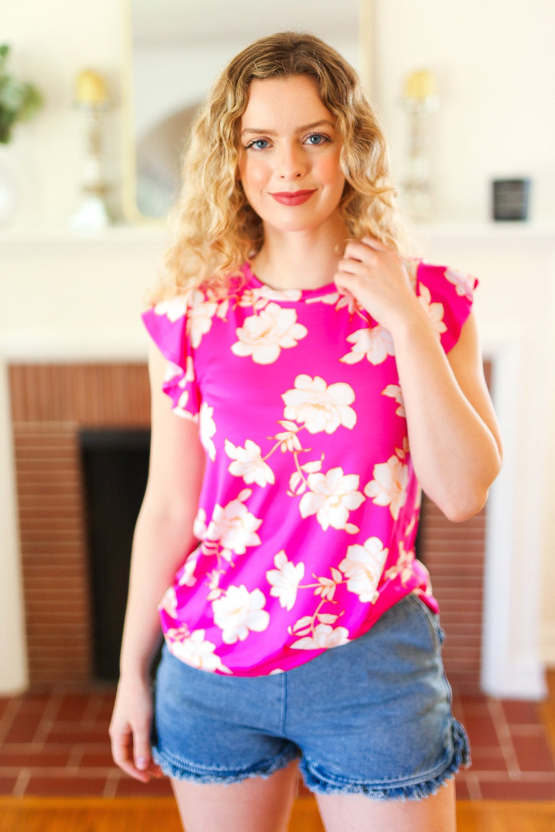 Hot Pink Flutter Sleeve Top