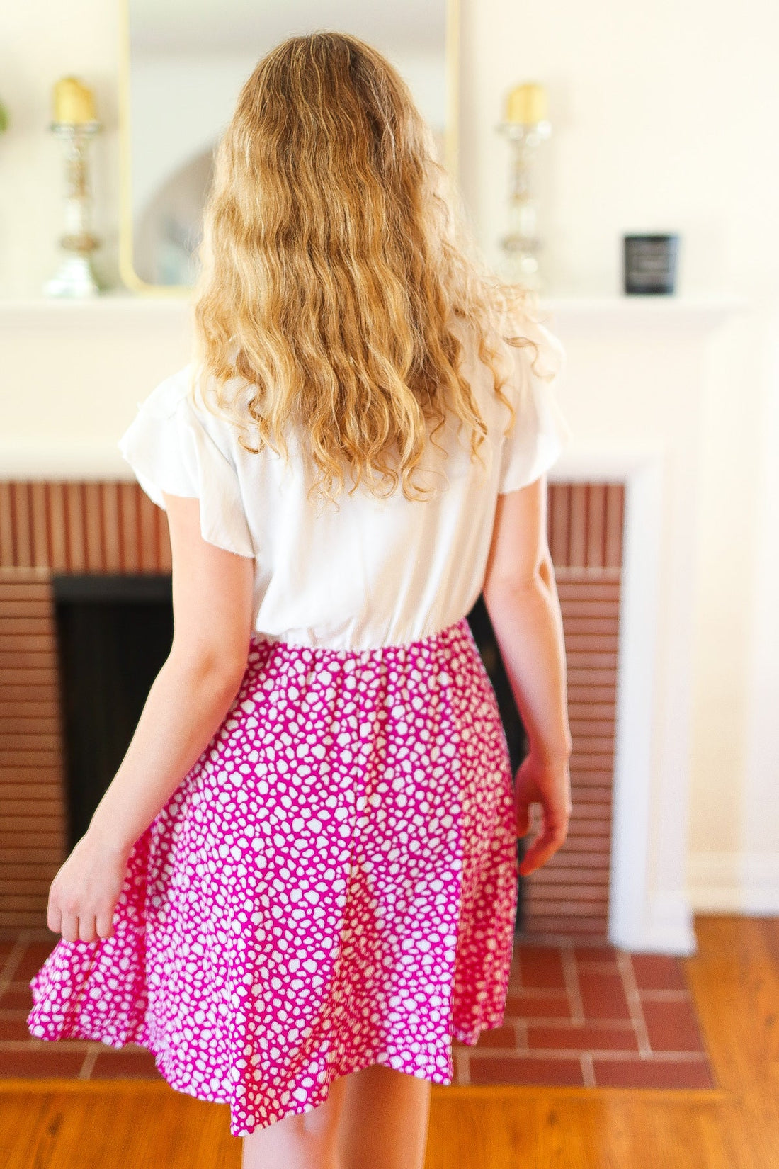 Ruffle V Neck Frill Leopard Skirt Side Pockets