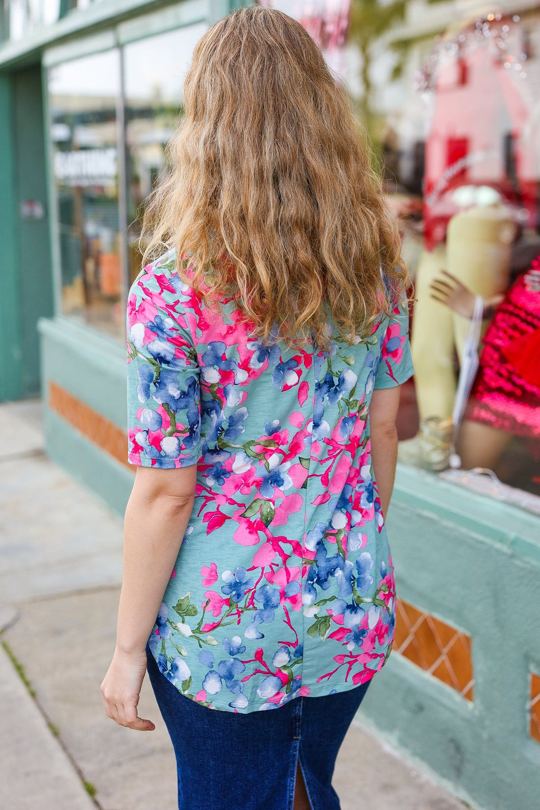 Sage Floral Print Criss Cross Front Top