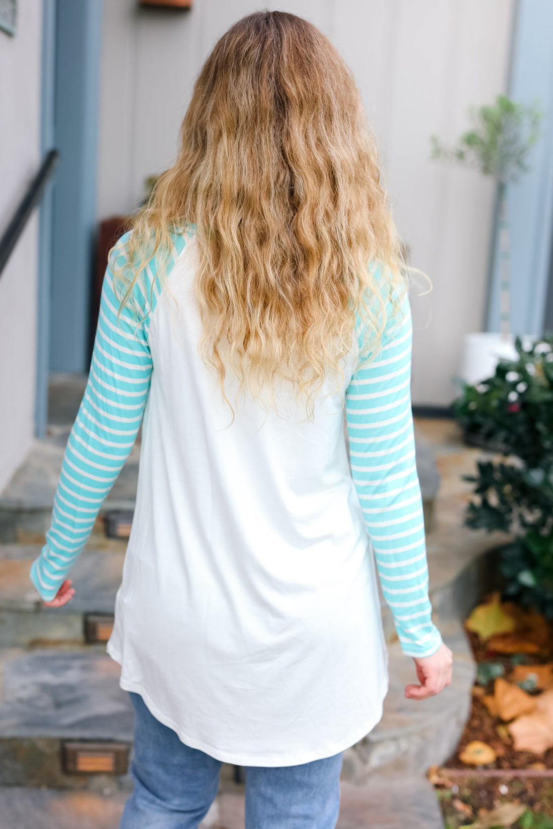 Ivory Mint Heart Printed Raglan Top