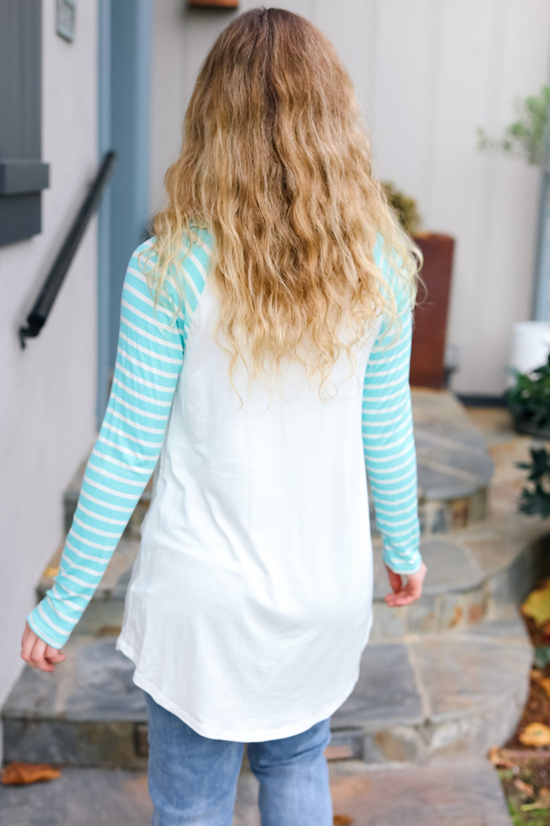 Ivory Mint Heart Printed Raglan Top