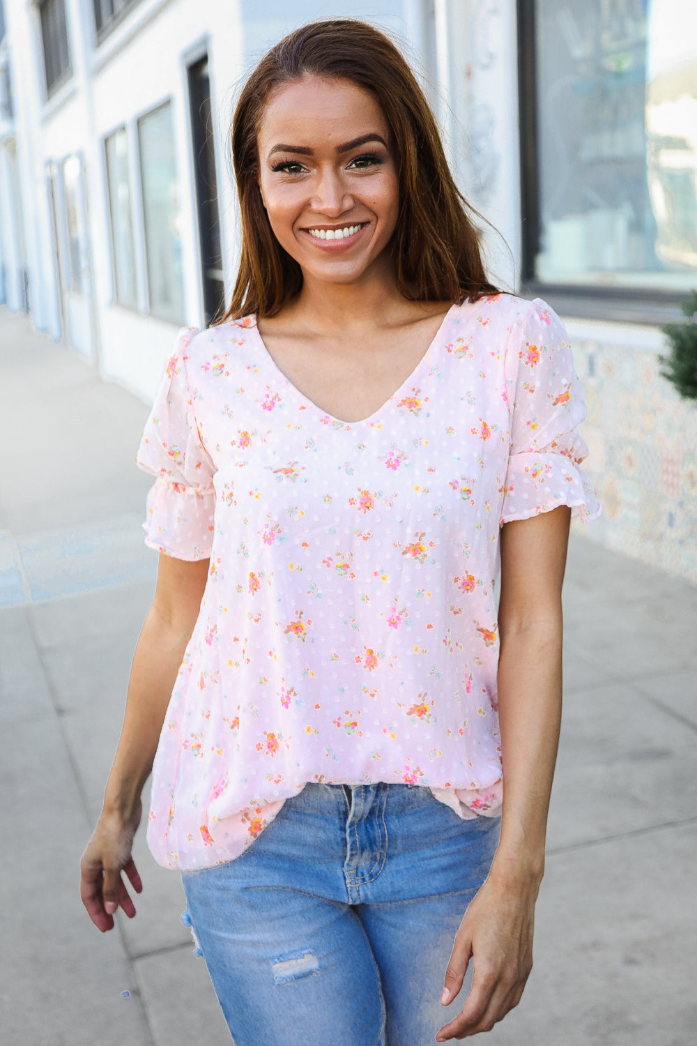 Pink Ditsy Floral Lined Top