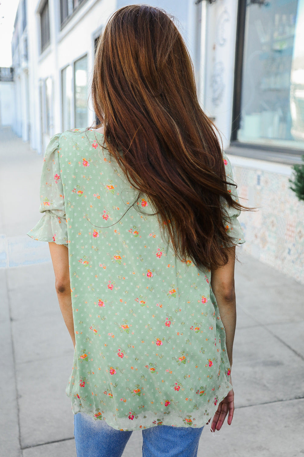 Sage Ditsy Floral Lined Top