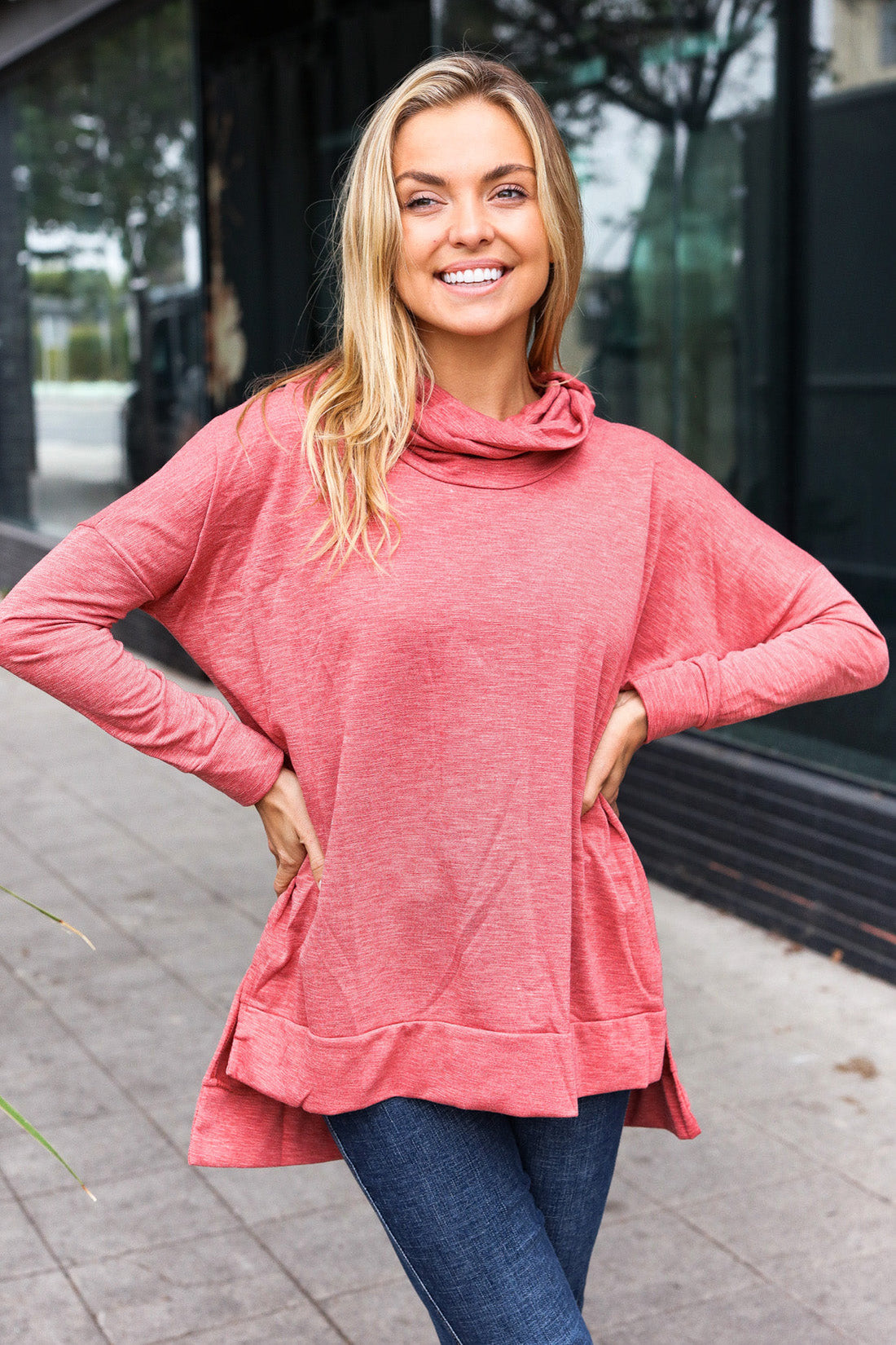 Marsala Cowl Neck Hacci Top