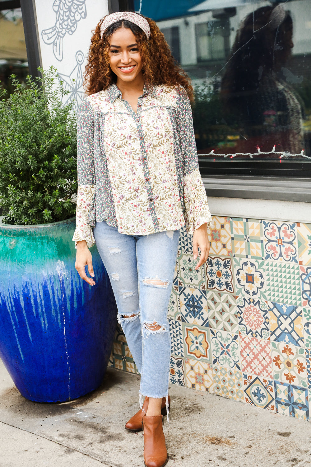 Floral Woven Button Blouse