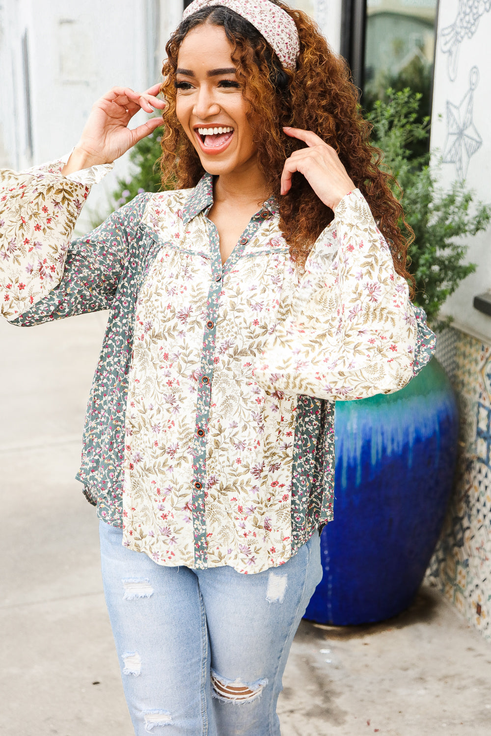 Floral Woven Button Blouse