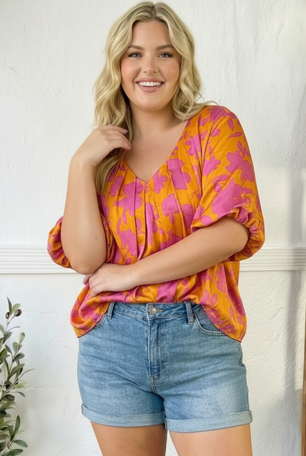 Plus Floral Lined Blouse