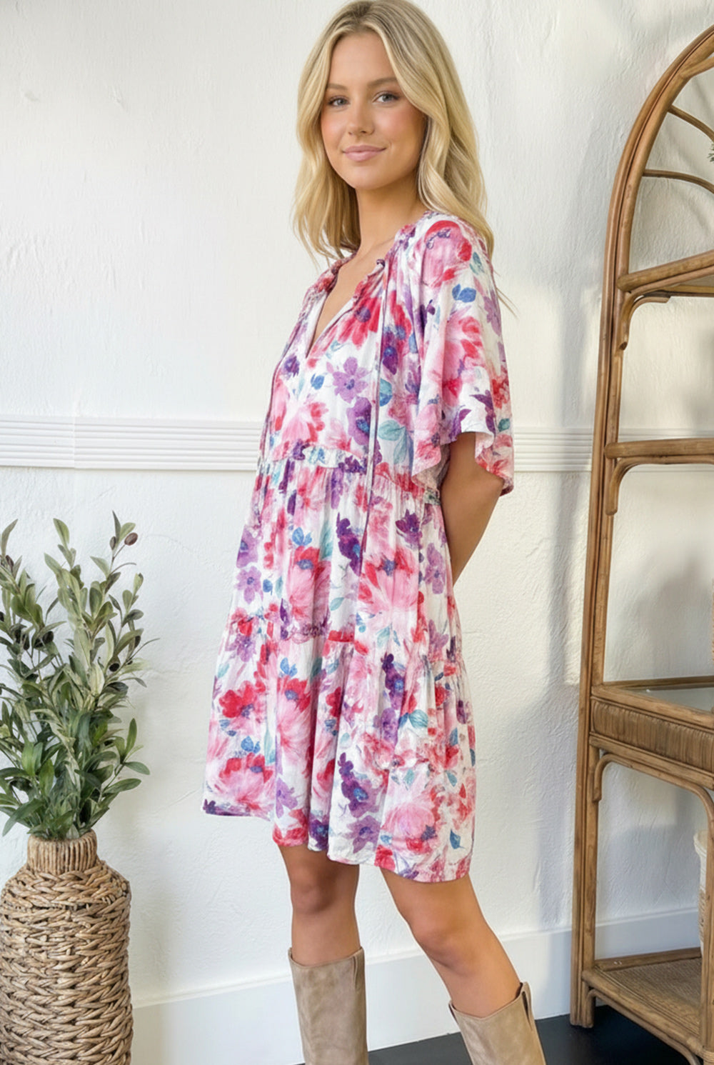 Ivory Multi Floral Lined Dress