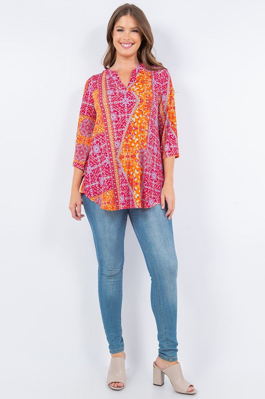 Fuchsia & Orange Floral Pattern Design Top