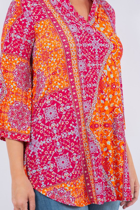 Fuchsia & Orange Floral Pattern Design Top