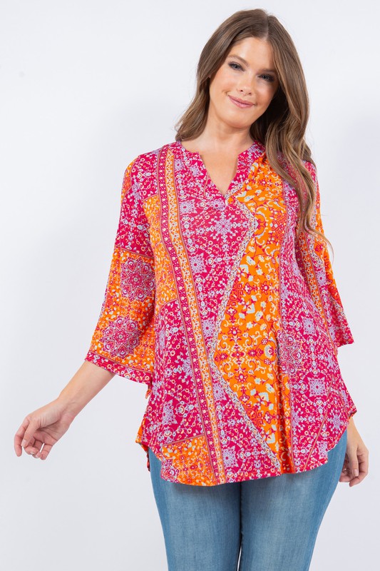 Fuchsia & Orange Floral Pattern Design Top