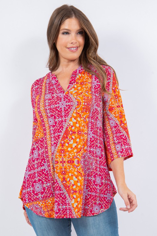 Fuchsia & Orange Floral Pattern Design Top