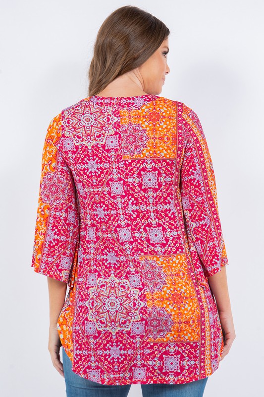 Fuchsia & Orange Floral Pattern Design Top