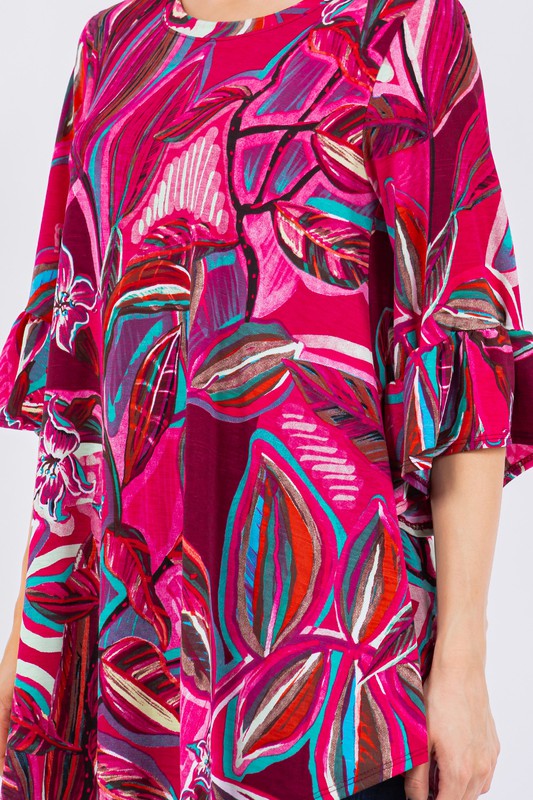 Magenta Print Design Bell Sleeve Top