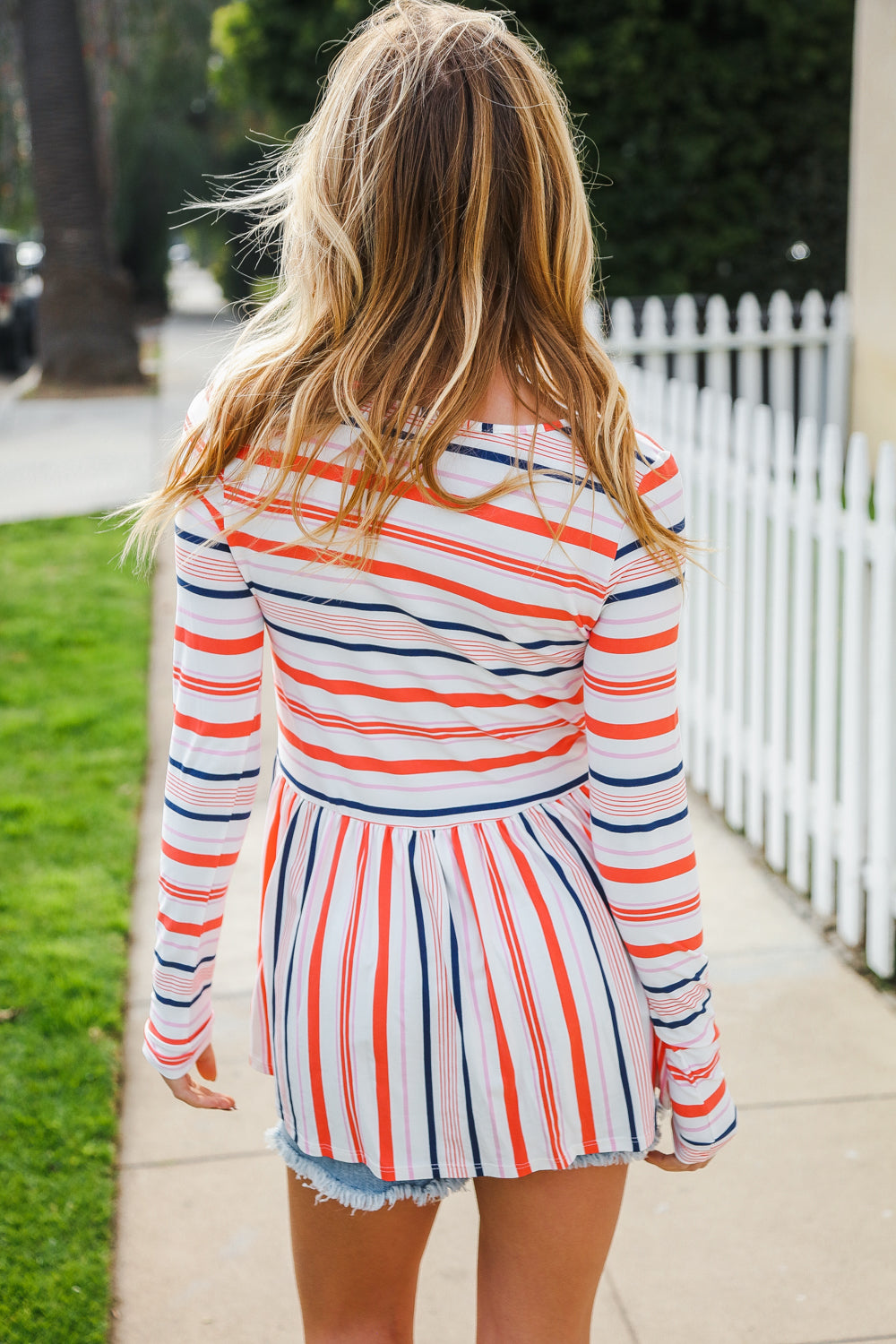 Coral Multi Stripe Top