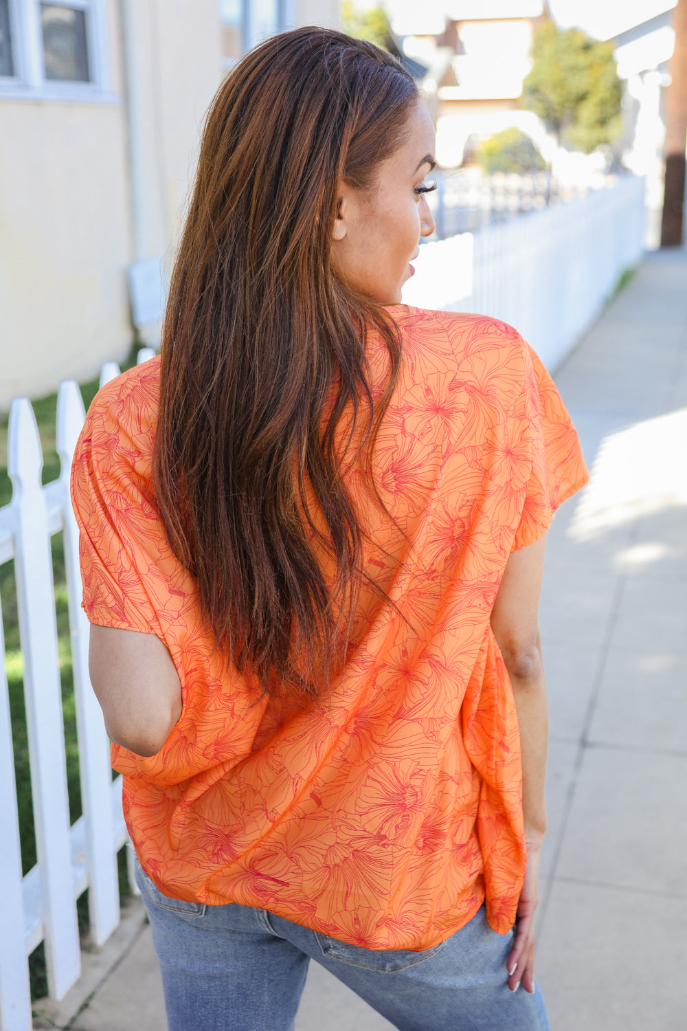 Tangerine Floral Woven Top