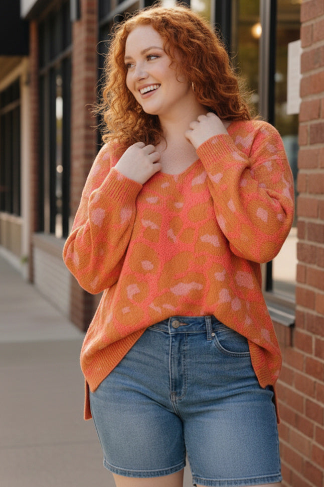 Plus Coral Animal Sweater