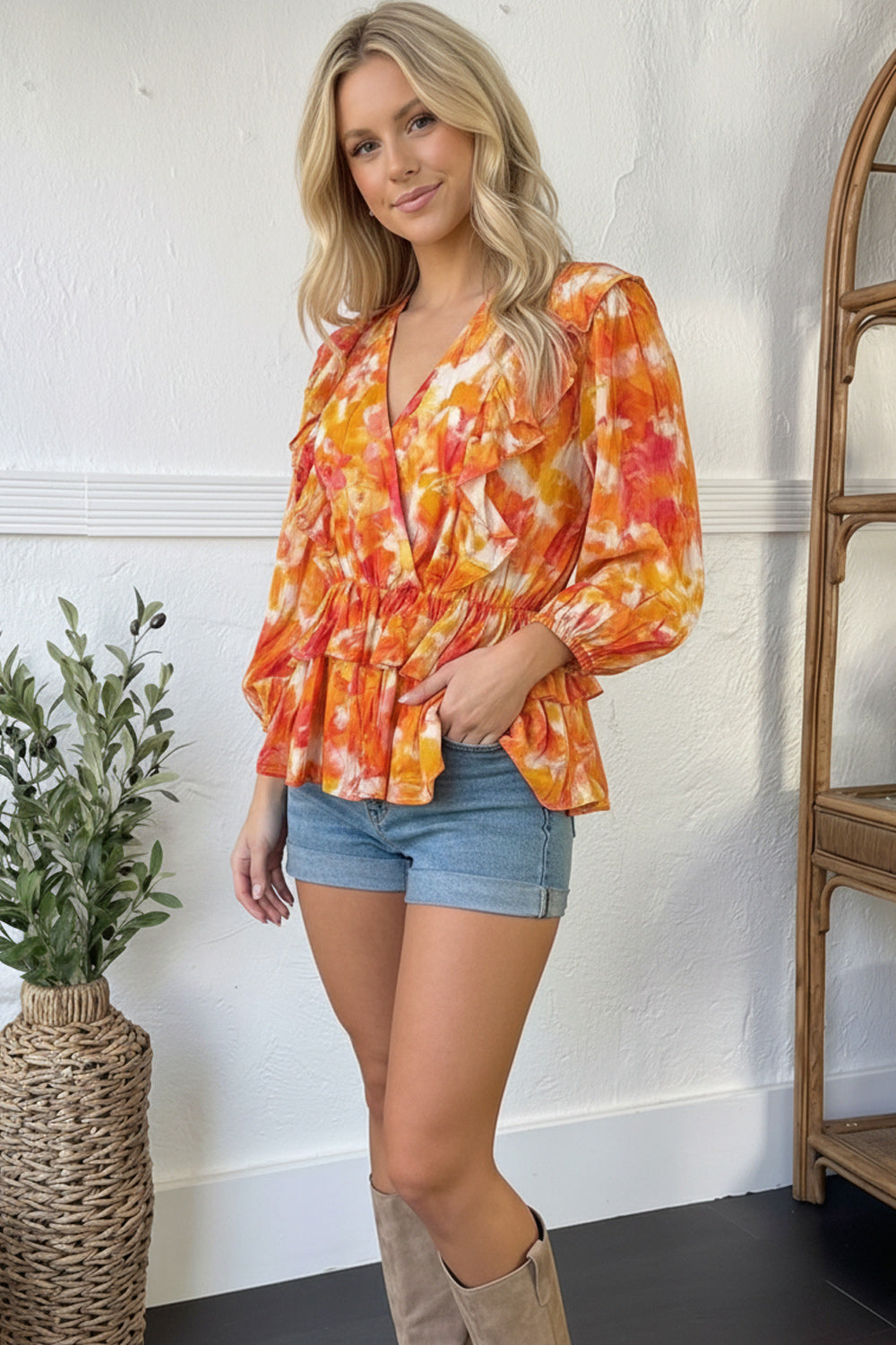 Coral Floral Woven Blouse