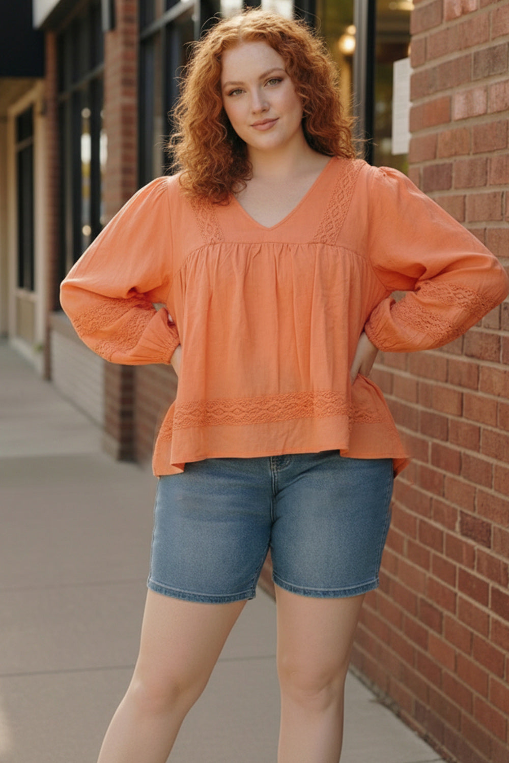 Plus Coral Crochet Blouse