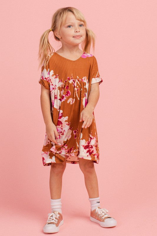 Kids Floral Ribbed Dress