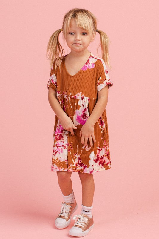 Kids Floral Ribbed Dress